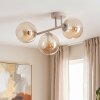 Plafonnier moderne Gastor à trois lumières, abat-jour sphériques en verre ambré