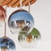 Plafonnier Koyoto à 4 abat-jour en verre, socle à lattes de bois, style bohème