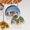 Plafonnier moderne Koyoto, 4 abat-jour en verre multicolores et lattes de bois