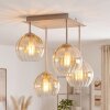 Plafonnier Koyoto sable, 4 lumières, abat-jour en verre cannelé ambre et clair