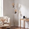 Lampadaire moderne Koyoto à six lumières, grappe verticale d’abat-jour sphériques ambrés