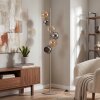 Lampadaire moderne Koyoto, à six lumières en grappe, verre chrome, fumé et ambre