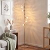 Lampadaire Koyoto à six abat-jour ronds en verre cannelé clair, hauteur 160 cm