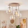 Plafonnier moderne Ripoll en grappe, quatre abat-jour ronds en verre clair, structure sable