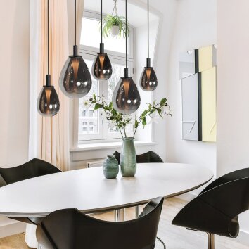 Steinhauer Suspension LED Glimsy, 5 verres fumés, longueur 115 cm, 2700 Kelvin blanc chaud