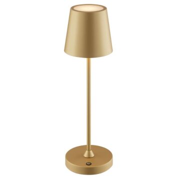 Brilliant Lampe à poser LED Elora, abat-jour conique doré, blanc chaud 2700 Kelvin
