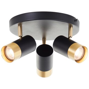 Brilliant Plafonnier Vigolo, 3 têtes orientables à bagues dorées, 3000 Kelvin blanc chaud