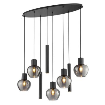 Brilliant Suspension Ligari moderne en grappe, 5 abat-jour en verre fumé, longueur 48 cm
