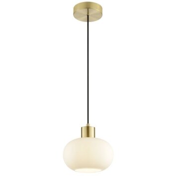 Brilliant Leuchten Suspension Fanny avec abat-jour rond en verre blanc, style champêtre