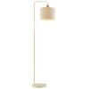 Brilliant Lampadaire Arlo à bras courbé beige, de style bohème, près du canapé