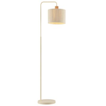 Brilliant Lampadaire Arlo à bras courbé beige, de style bohème, près du canapé