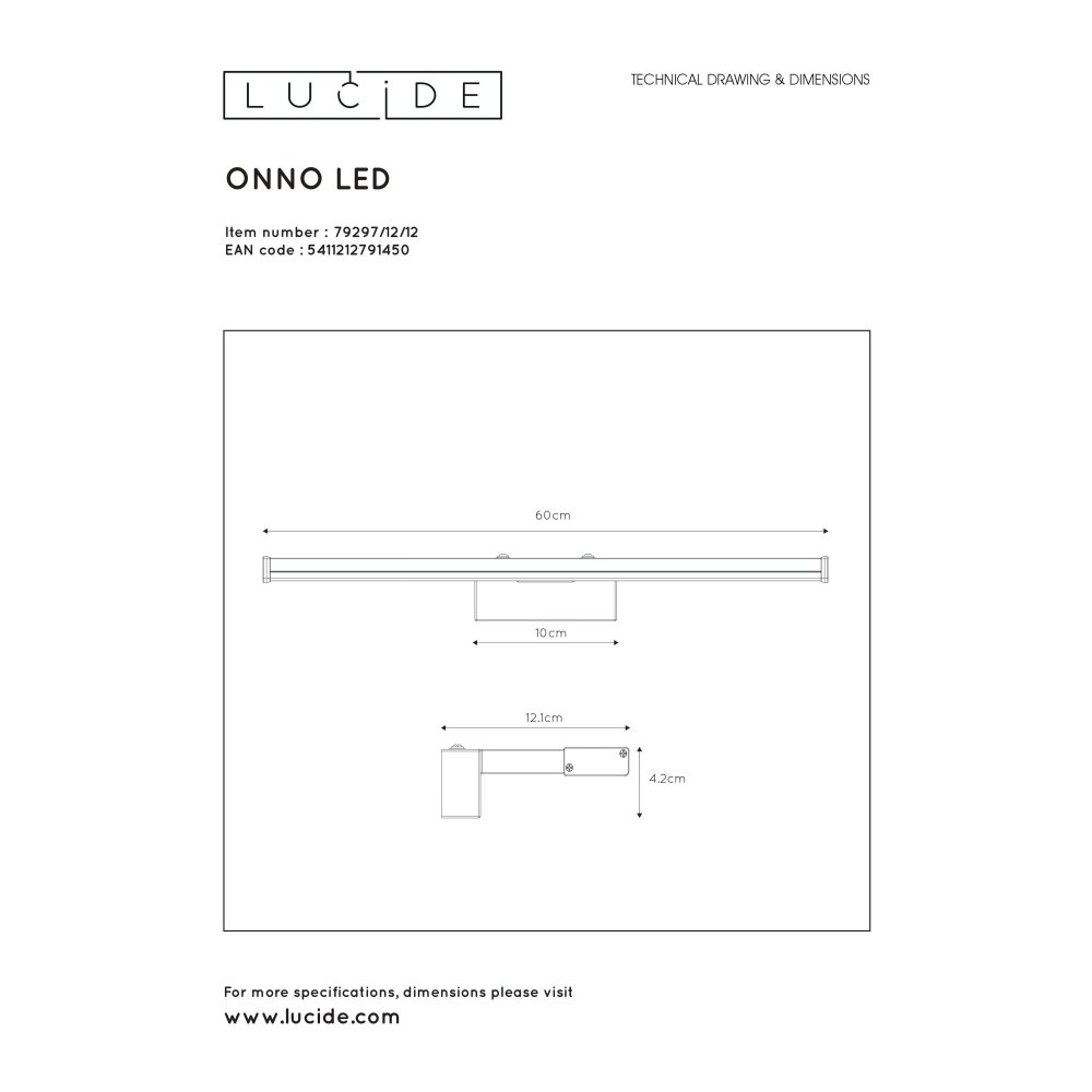 Lampe pour miroir Lucide ONNO LED Chrome, 1 lumière