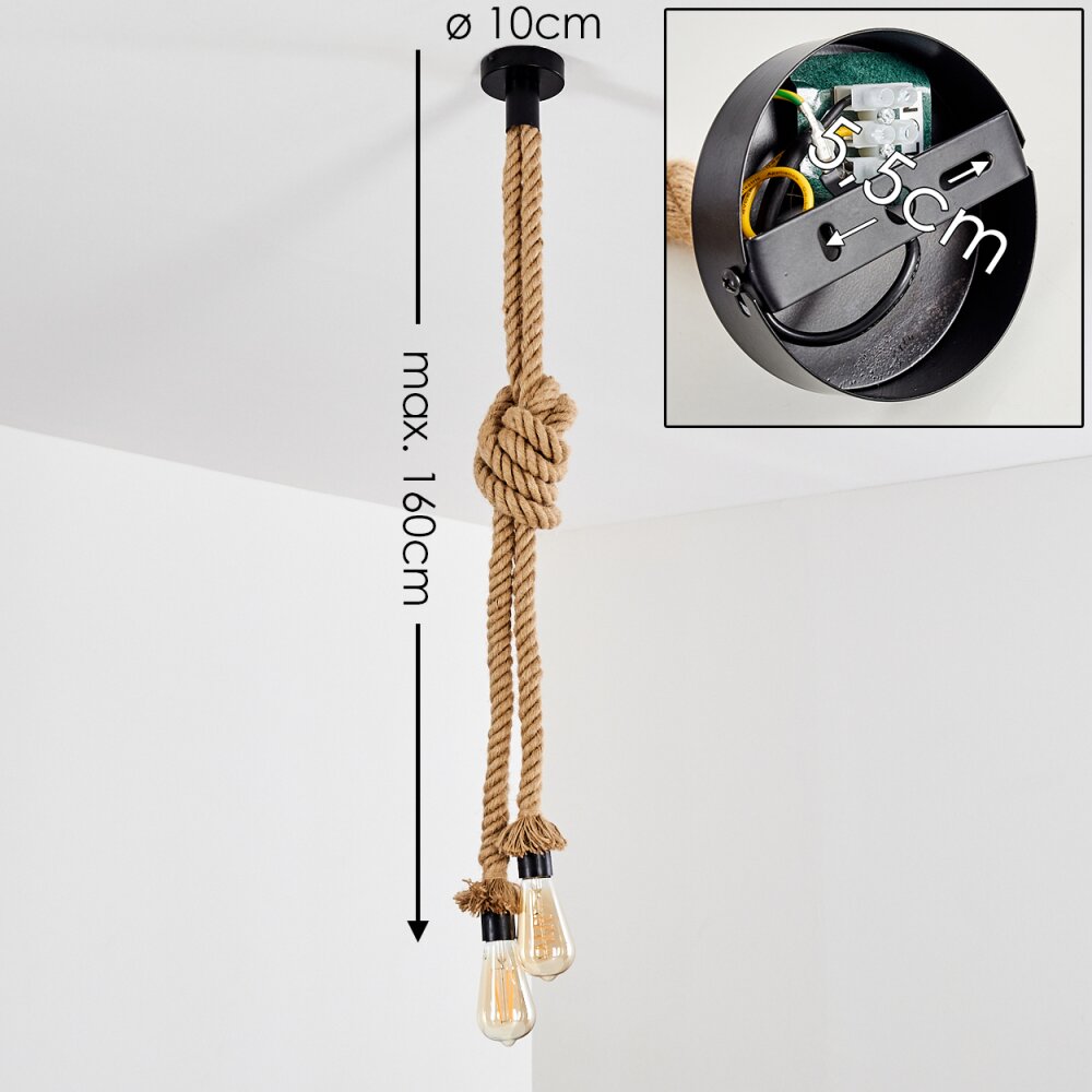 Suspension Etowah Brun, Noir, 2 lumières