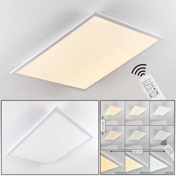Plafonnier Salmi LED Aluminium, Blanc, 1 lumière, Télécommandes