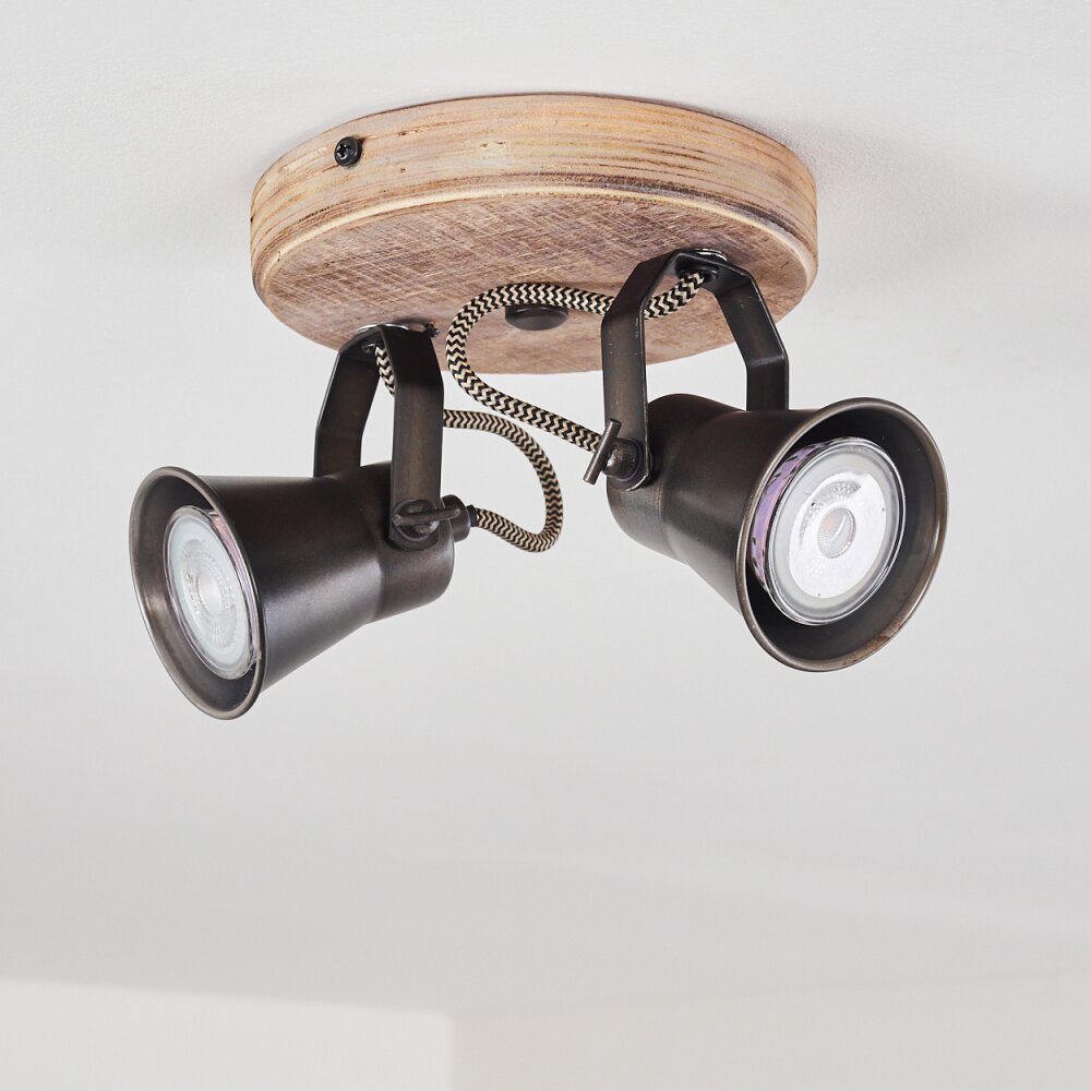 Plafonnier Skodsbol Anthracite, Bois clair, 2 lumières