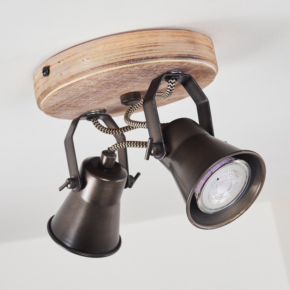 Plafonnier Skodsbol Anthracite, Bois clair, 2 lumières