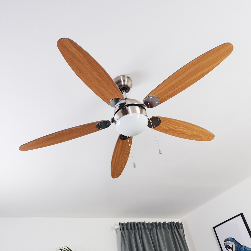 Ventilateur de plafond Valeria Chrome, Bois clair, Nickel mat, 1 lumière