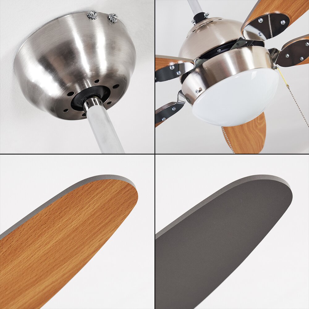 Ventilateur de plafond Valeria Chrome, Bois clair, Nickel mat, 1 lumière