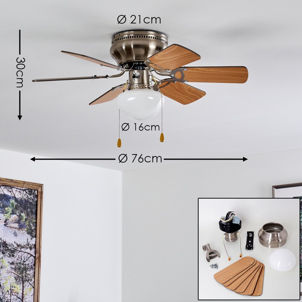 Ventilateur de plafond Petite Nickel 76 cm avec éclairage et