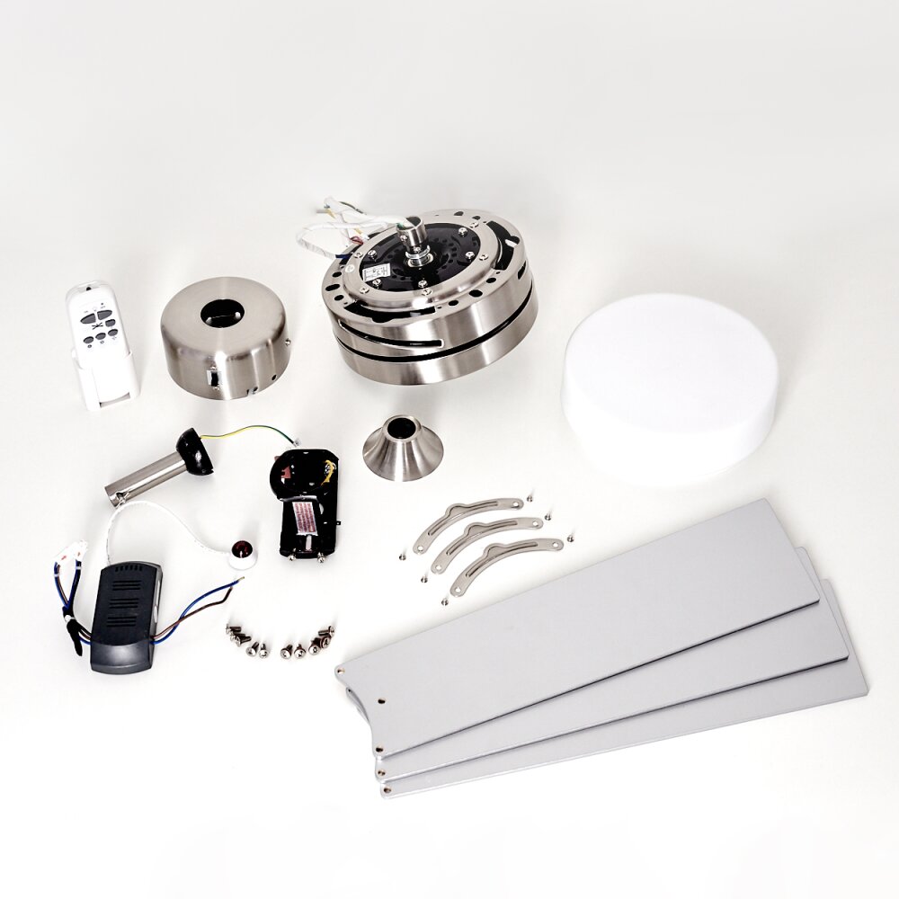 Ventilateur de plafond Vevey Bois clair, Nickel mat, Argenté, 2 lumières, Télécommandes