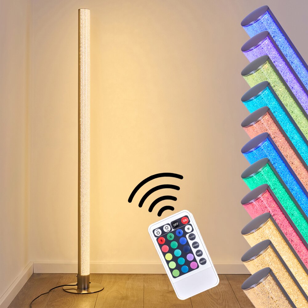 Lampadaire Pipe LED Nickel mat, 1 lumière, Télécommandes, Changeur de couleurs