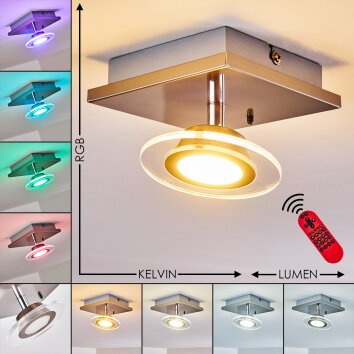 Plafonnier Marsen LED Nickel mat, 1 lumière, Télécommandes, Changeur de couleurs